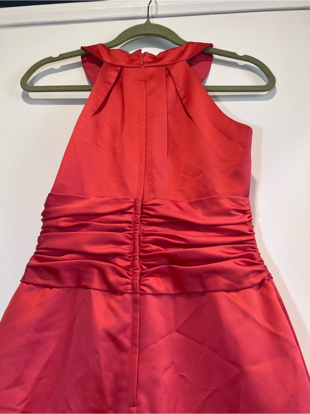 David's Bridal Satin Halter Neck Bridesmaid Wedding Cocktail Dress Size 2  Coral - Picture 9 of 14
